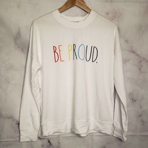 RAE DUNN "Be Proud," Rainbow White SweatShirt XS